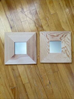 2x IKEA Natural Wood Square Wall Mirrors - Set of 2